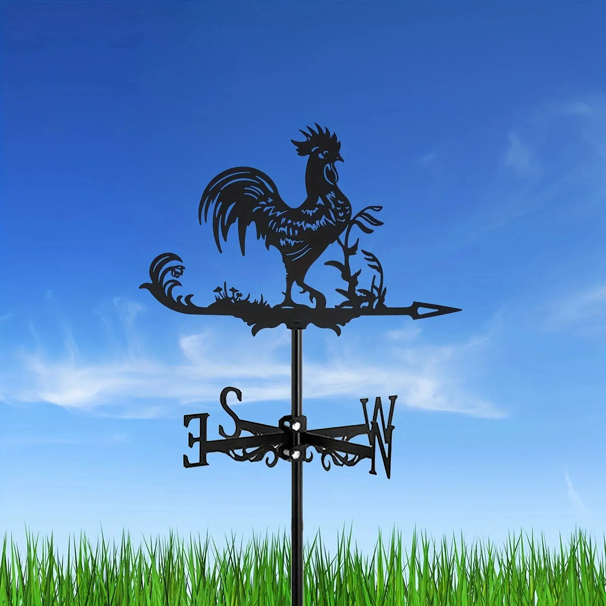 1pc Rooster Cock Weathervane Silhouette Art Black Metal