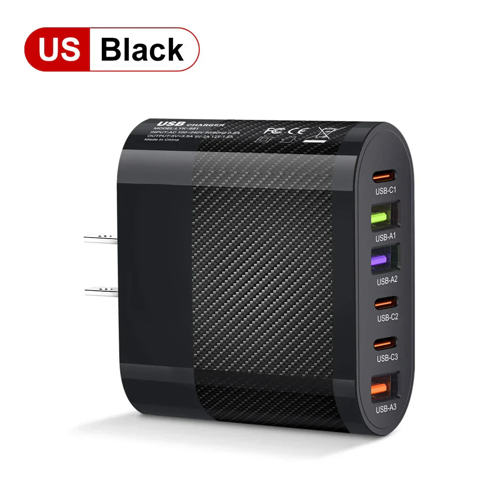 65W USB C Charger Multiple 6 Ports Type