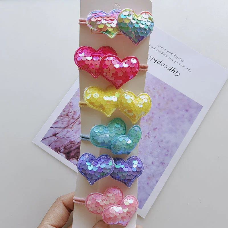 12PCS New Colorful Sequin Heart Star Crown Girls