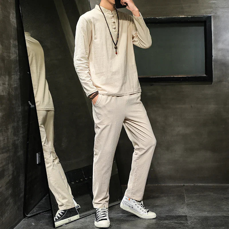 New Arrival Men's Cotton and Linen Long Sleeve