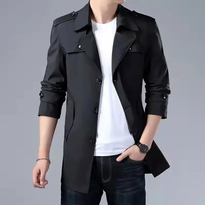 Fashion Men's woolen Coats Solid Color Single Breasted