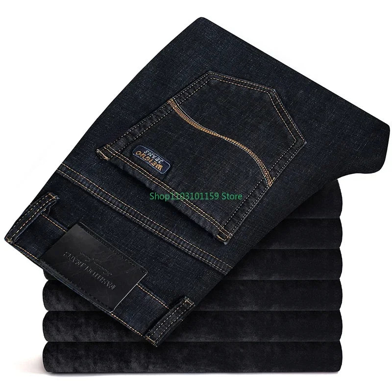 Winter Men's Jeans High Quality Thickened Warm Black