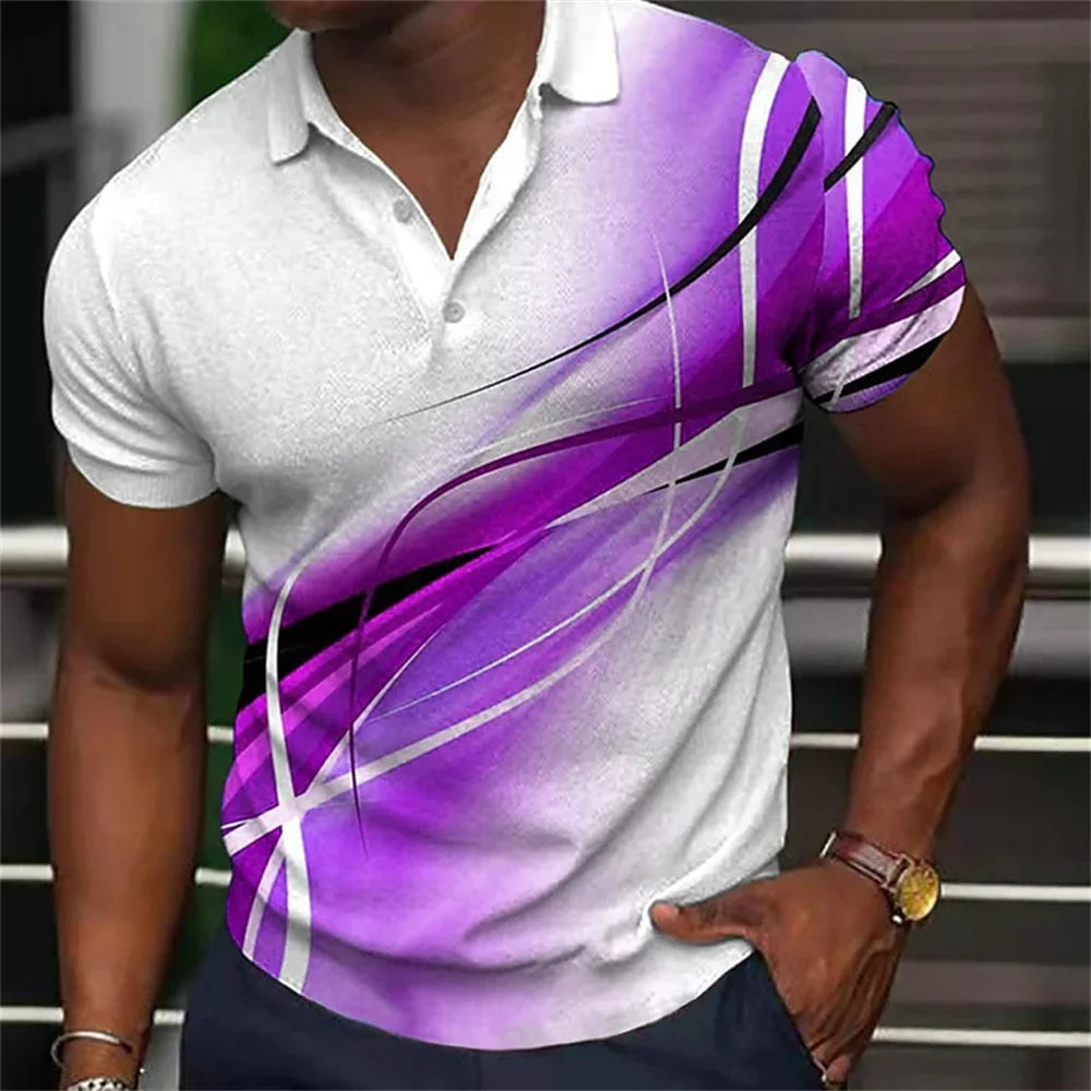 Fashion Men'S Polo Shirt Gradient Line Summer Short