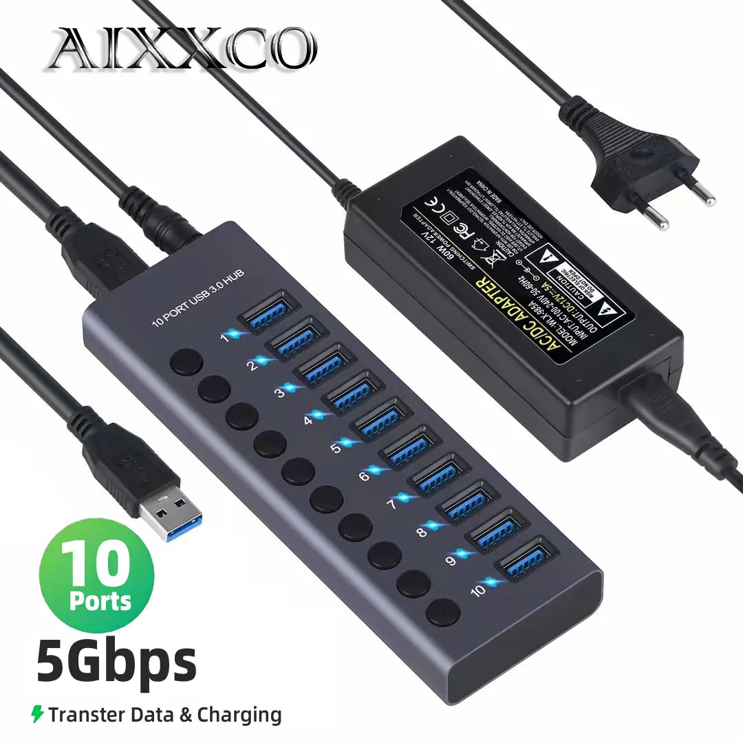 Metal USB 3.0 Hub Multi USB Splitter 4/7/10Ports