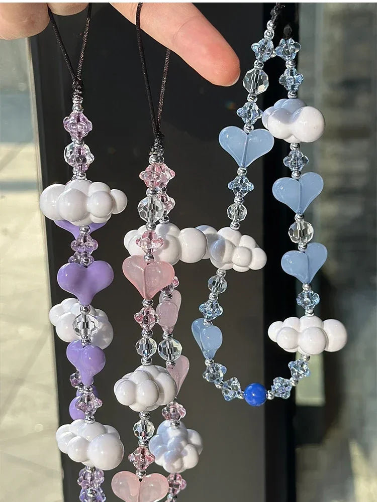 Colorful Crystal Cell Phone Charm Strap Acrylic Heart