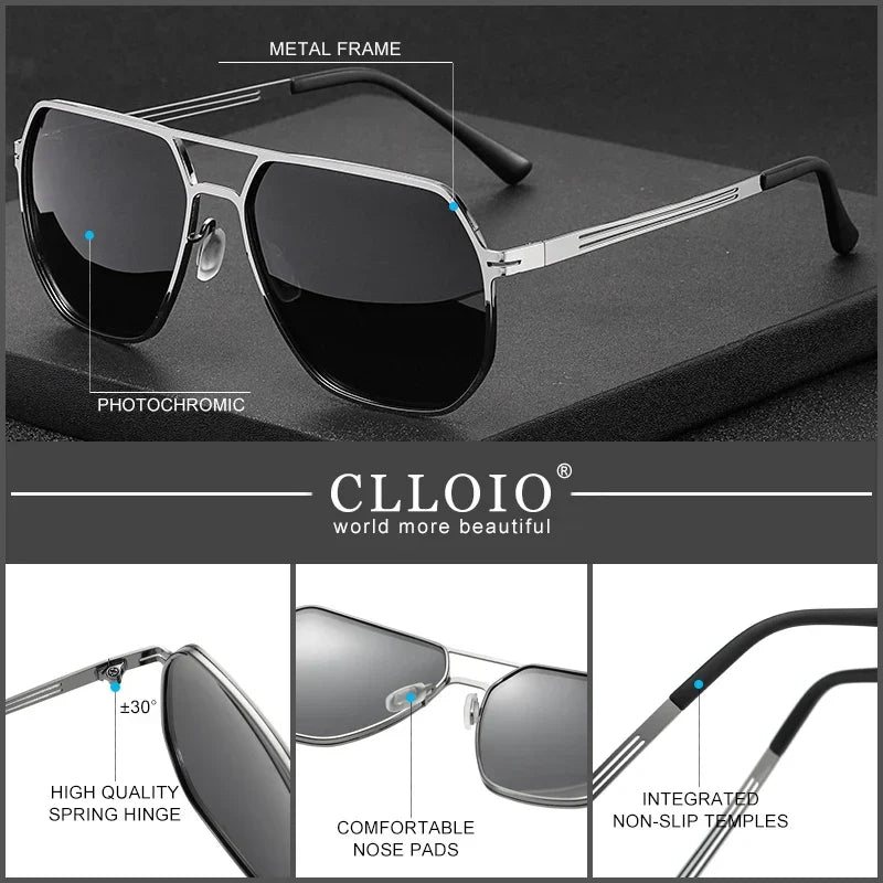 CLLOIO Fashion High Quality Photochromic Sunglasses Men Women