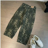 Tan Leopard Jeans Men Denim Pants Male Oversize