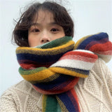 Rainbow Knit Scarf for Women Winter Thick Cashmere