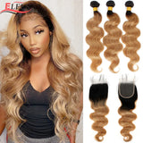 Ombre Body Wave Bundles With Closure Brazilian Human