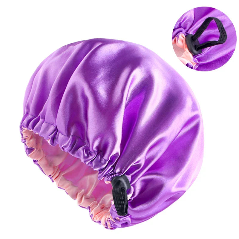 New Adjustable Double Layer Satin Bonnet Nightcap Round
