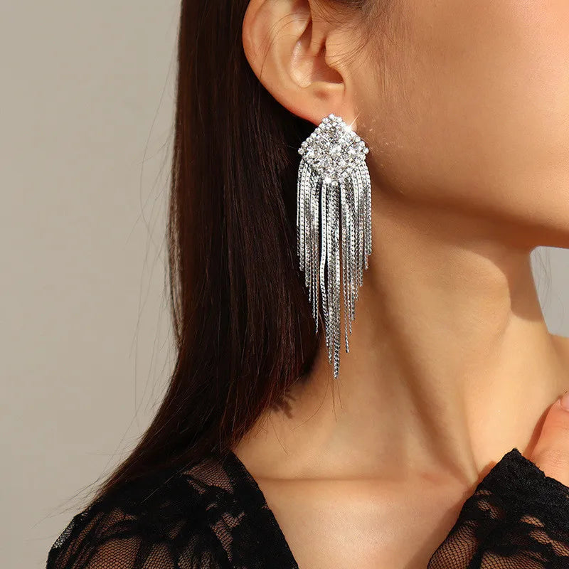 Fashion Statement Earring Long Full Rhinestone Big Earrings