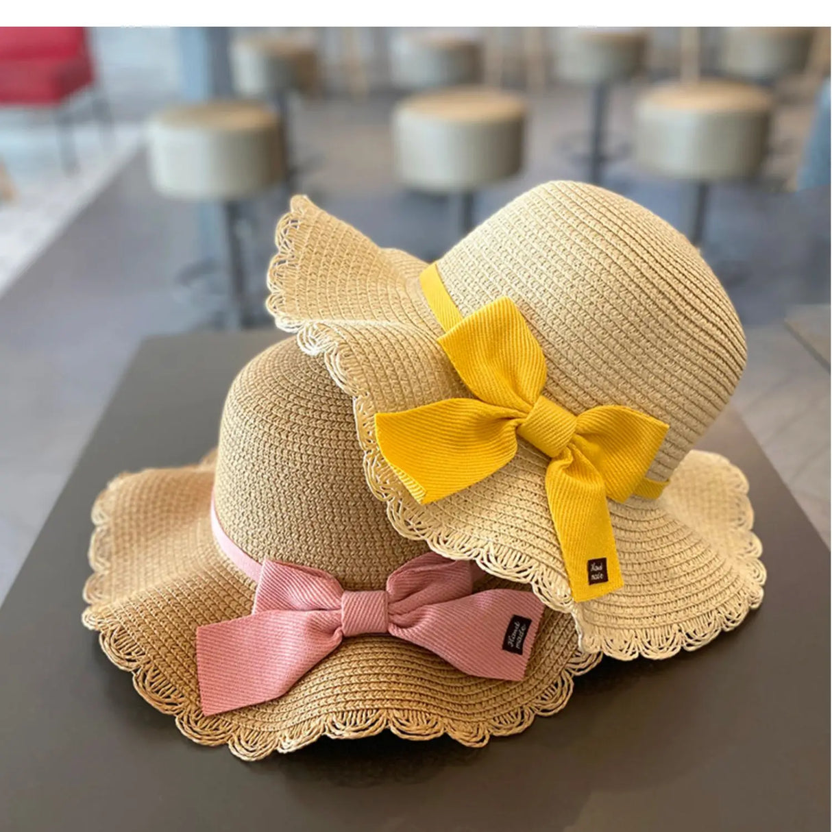 2pcs Set Summer Straw Hat With Bag For