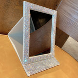 Diamond-encrusted high-definition folding mirror glitter powder leather girl