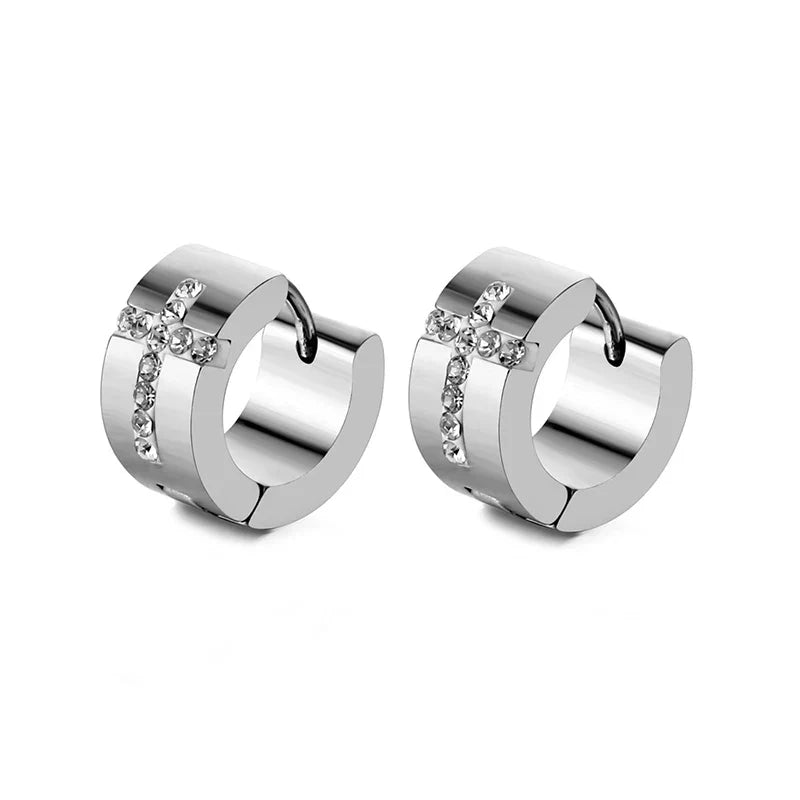 New Trendy Round Hoop Earrings Simple Zircon Stainless