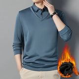 Mens Autumn Winter Pullover Turndown Collar Striped Patchwork