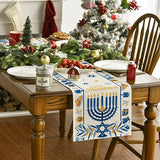 Happy Hanukkah Menorah Table Runner, Seasonal Chanukah Kitchen