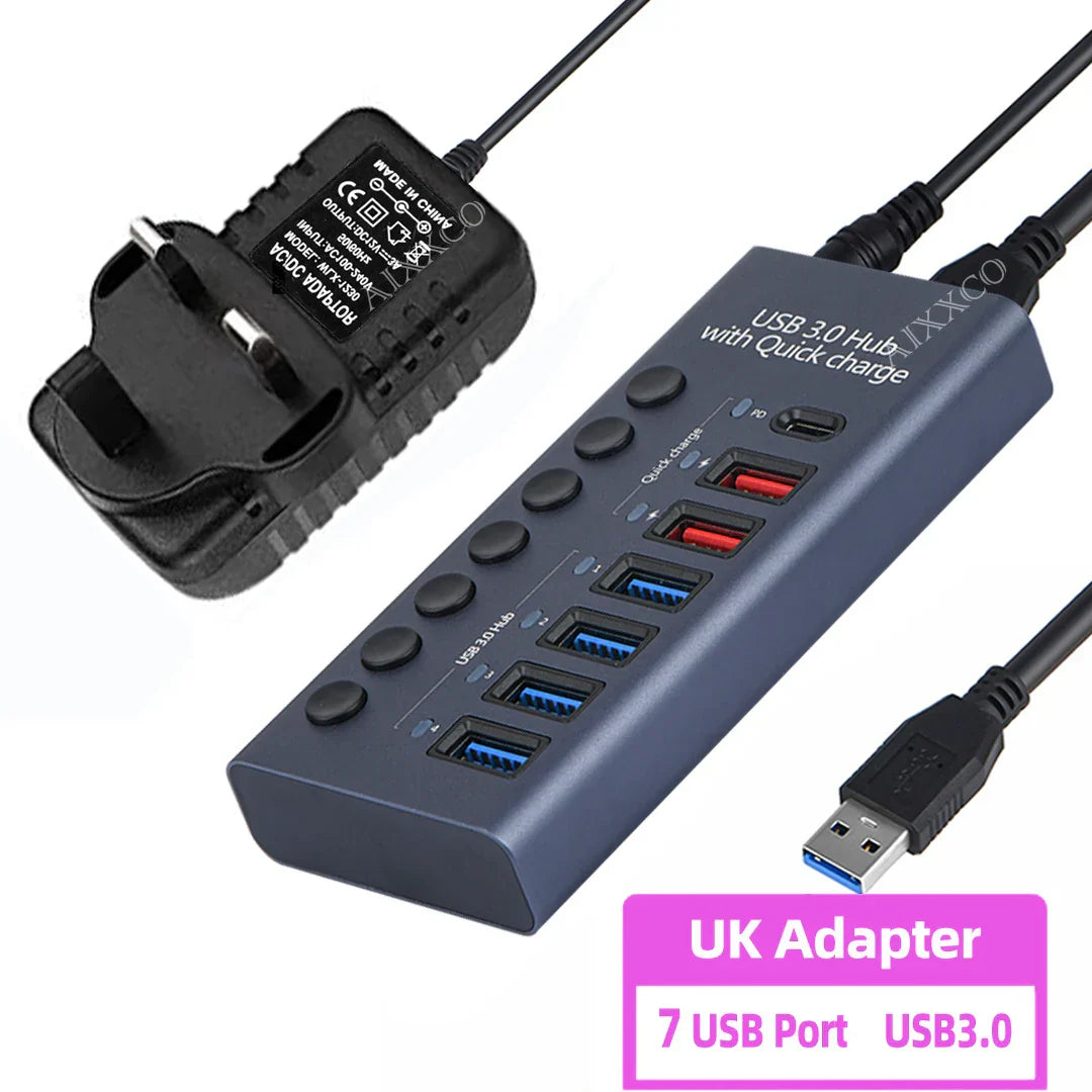 Metal USB 3.0 Hub Multi USB Splitter 4/7/10Ports
