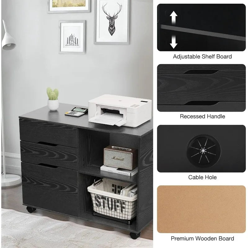 OLIXIS, 3 Drawer Mobile Lateral File Cabinet Home