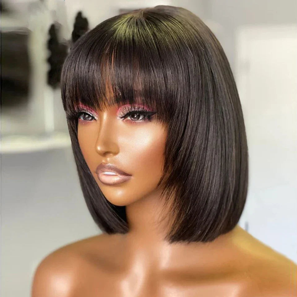 Debut Straight Bob Human Hair Wigs With Bangs