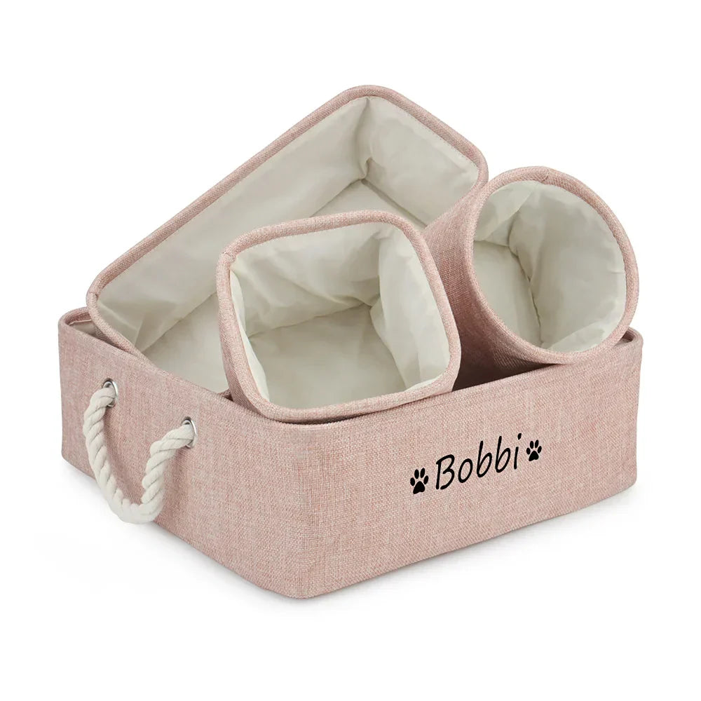 4pcs/set Customized Name Dog Clothes Storage Basket Pet