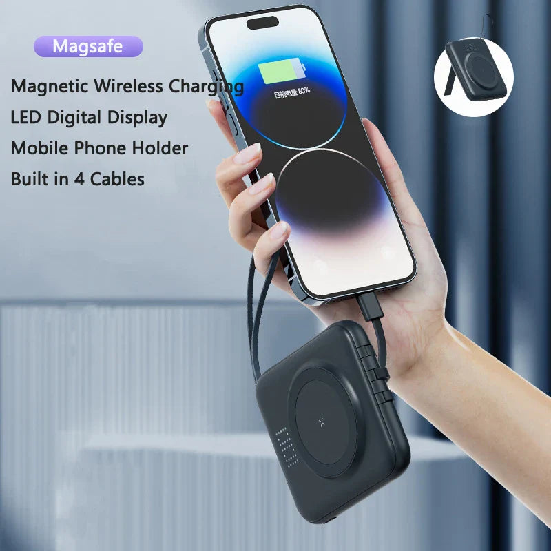 Magnetic Wireless Charger Magsafe Powerbank Built in Cable