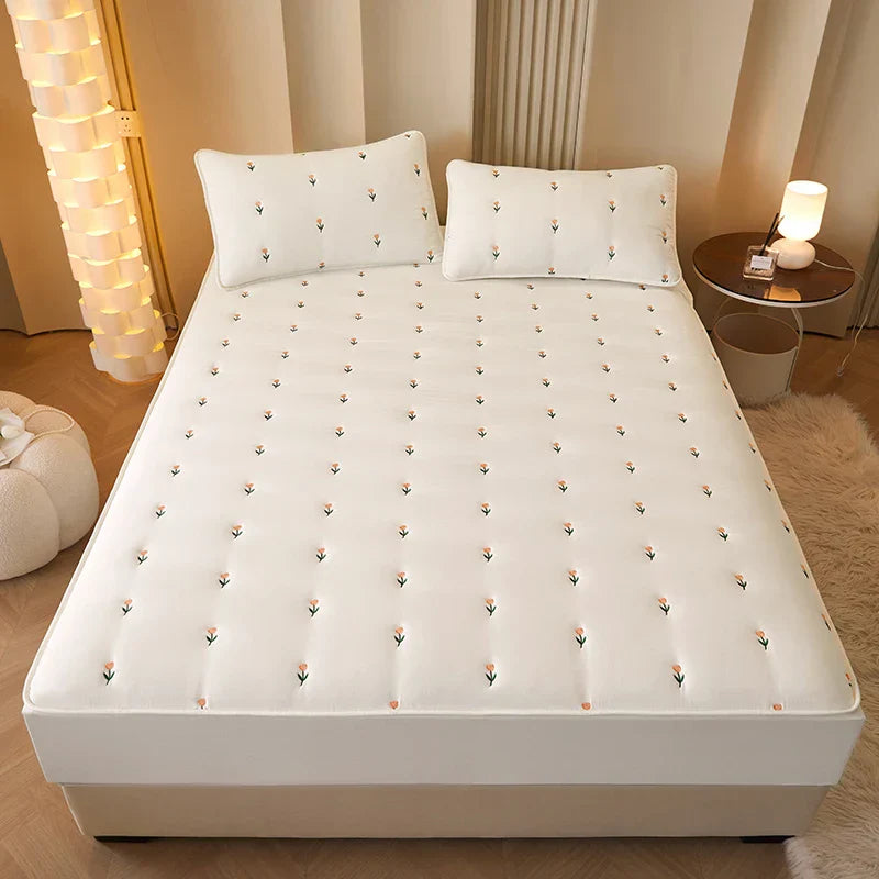 Super Thick Mattress Cover Quilted Embroidered Bed Cover