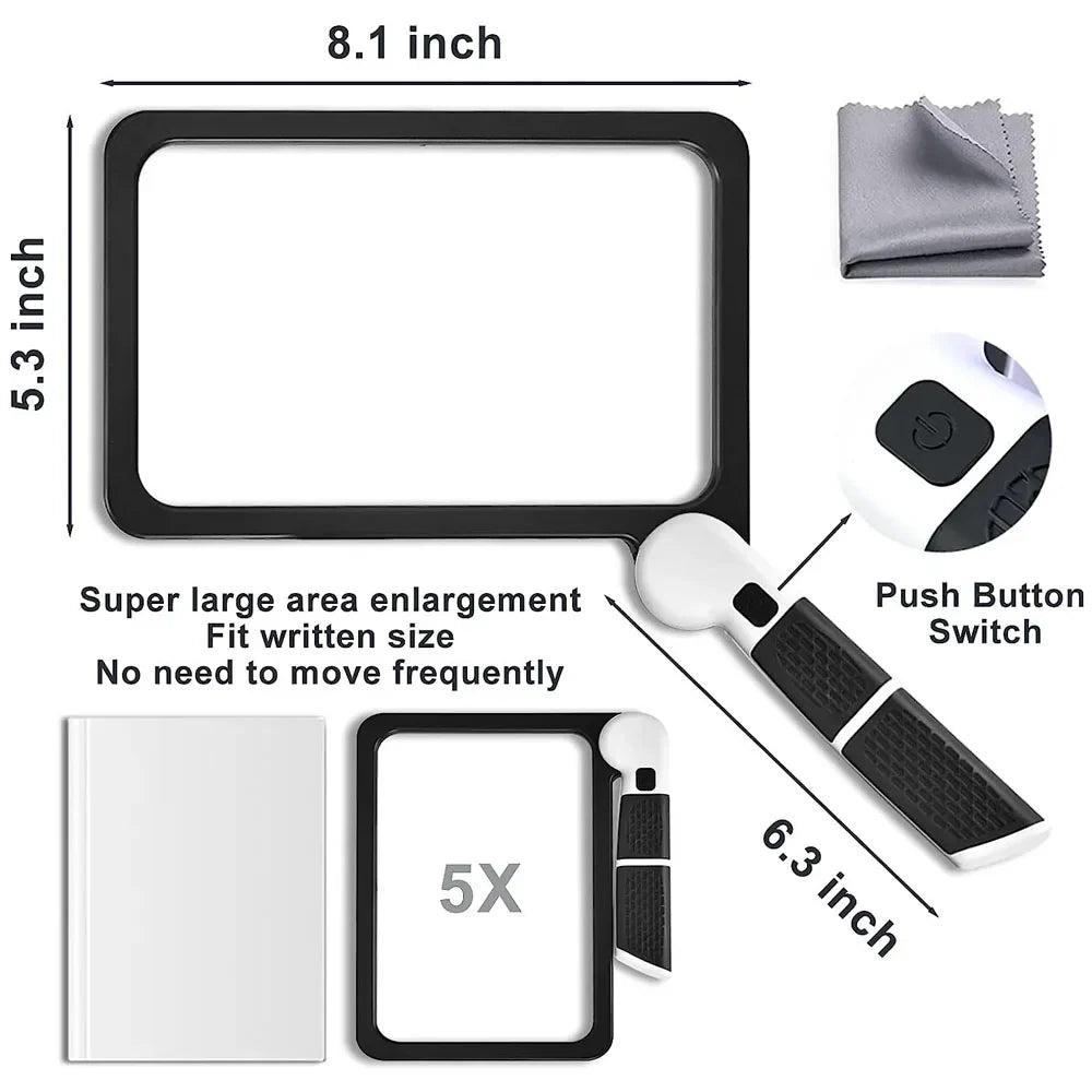 Portable 5X Handheld Illuminated Magnifier Glass With 48