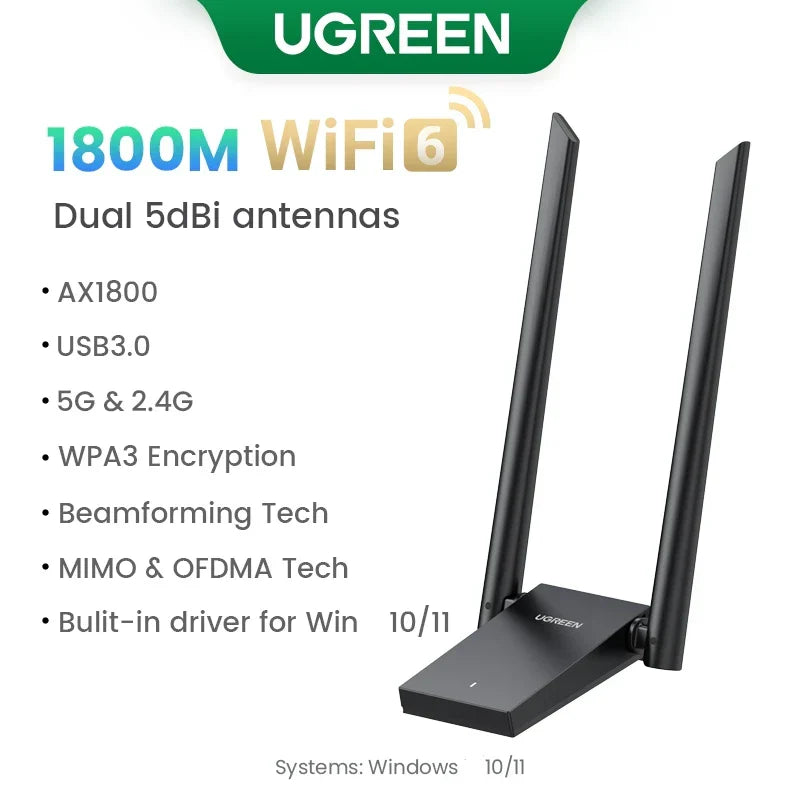 UGREEN WiFi Adapter AC650 AX1800 WiFi6/5 5G&2.4G USB