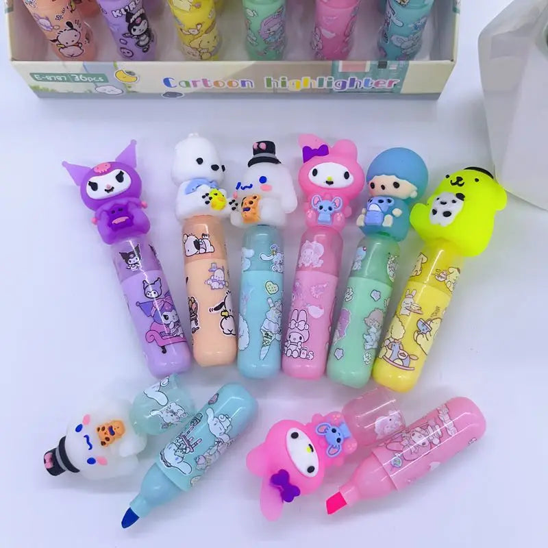 Sanrio 18/36pcs Multi-color Marker Cute Cartoon Mini Fluorescent