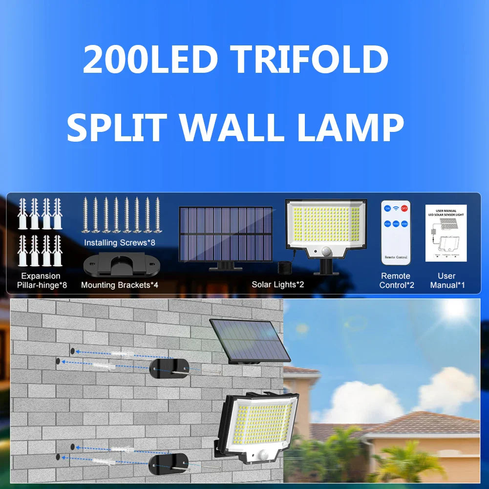 200LED Trifold Porch Lights Fall Prevention Wall Lamp
