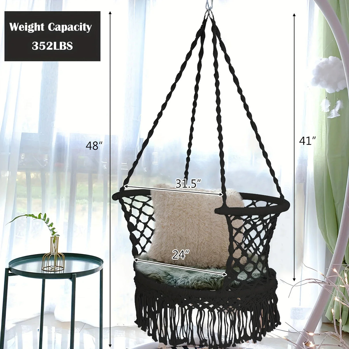 1pc Hanging Hammock Chair, Cotton Rope, Macrame Swing,