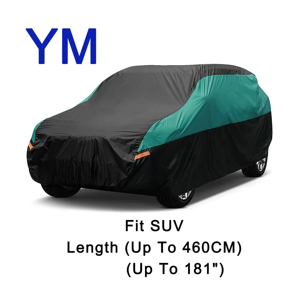 Universal Full Car Covers Outdoor Waterproof Sun Rain Snow UV Protection Black Green Splicing Color Cover Fit SUV/Sedan/Hatchbac