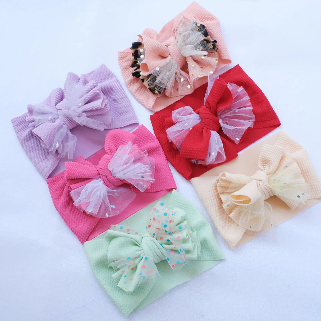 Baby Oversized Bow Headband Leopard Mesh Bowknot Wide