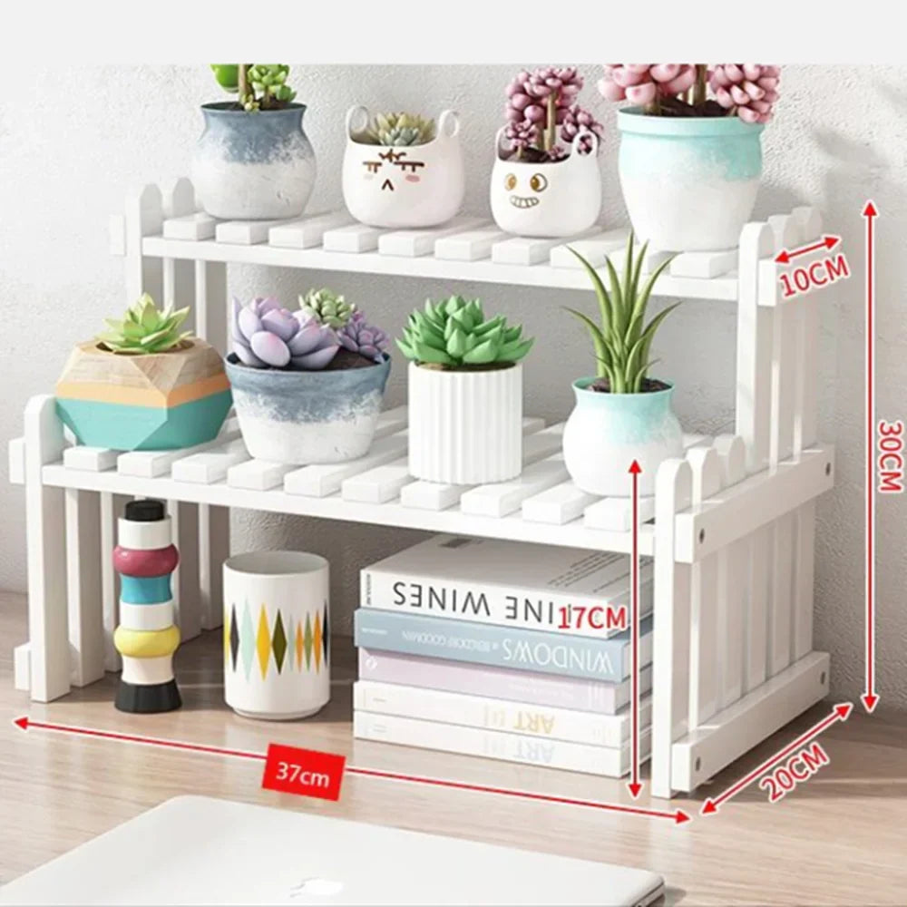 Natural Bamboo Indoor Plant Stand for Desk,Adjustable Desktop