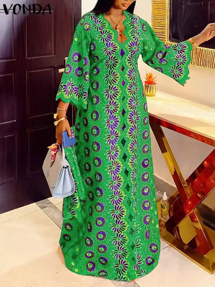 Plus Size 5XL VONDA Bohemian Women Long Dress