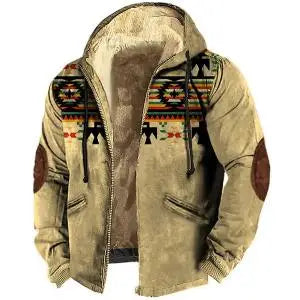 Vintage Zipper Coat Long Sleeve Tribal Totem Print