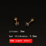 2PCS 4mm Short Ear Studs Earring Outside Upper