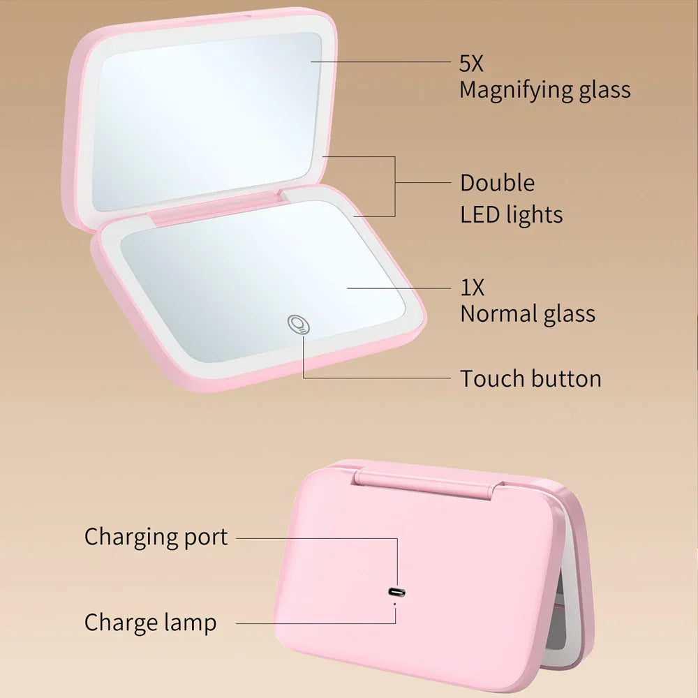 2-Sided LED Rechargeable Makeup Mirror with 5X Magnifying