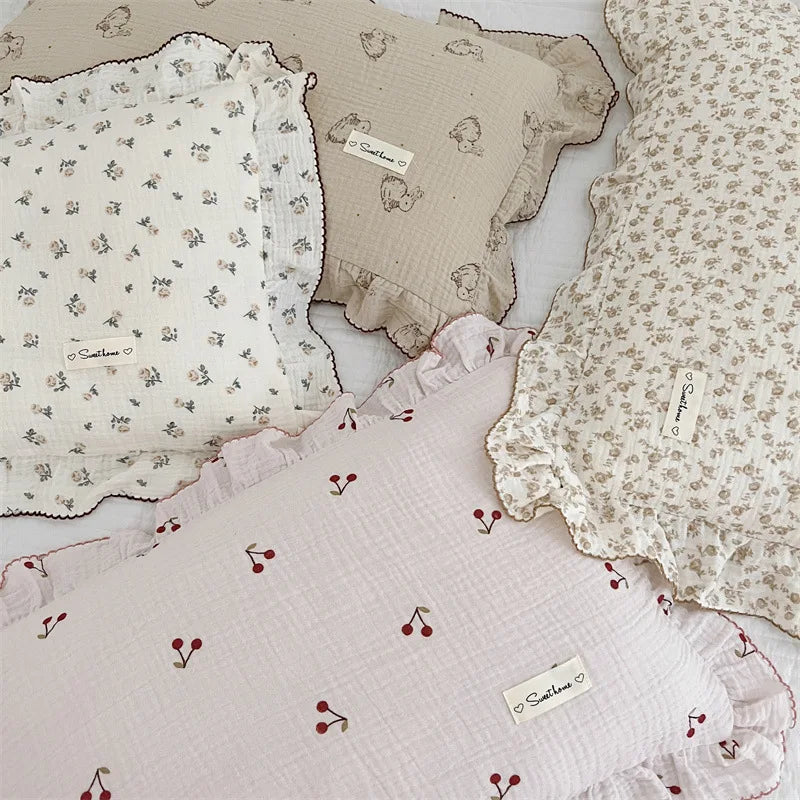 Baby Pillowcase Floral Print Cotton Muslin Newborn Pillow