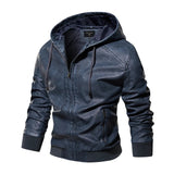 Autumn Men's Hooded Leather Motorcycle Jacket Fashion Slim