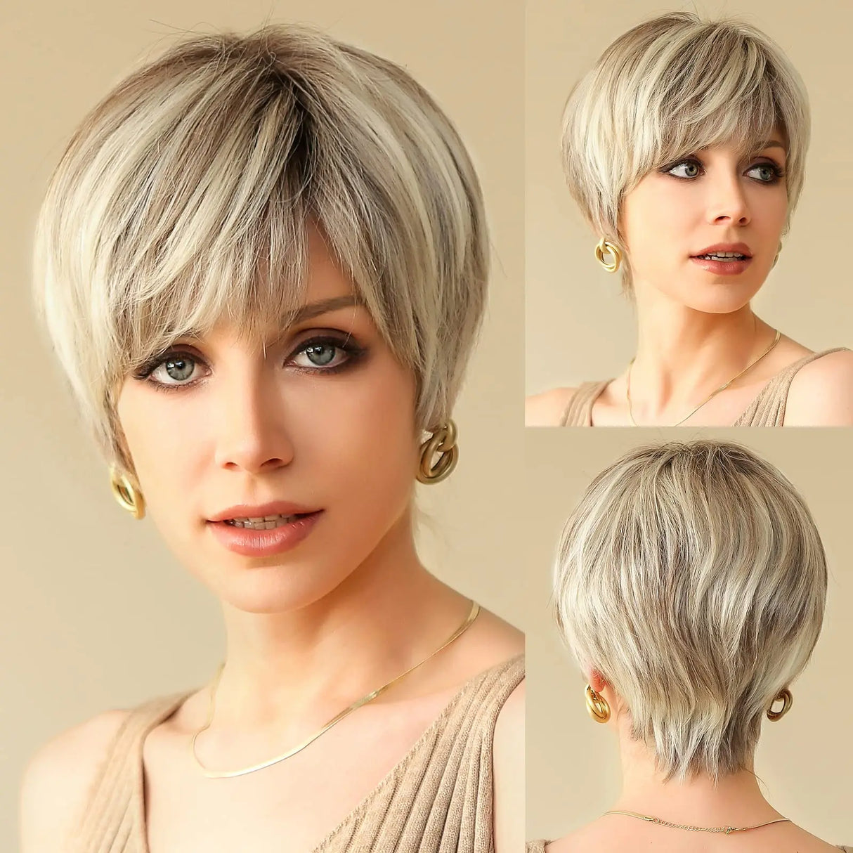 100% Remy Human Hair Wigs Brown Short Pixie