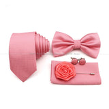 5 Pcs Slim Plaid Tie Set Polyester Pink