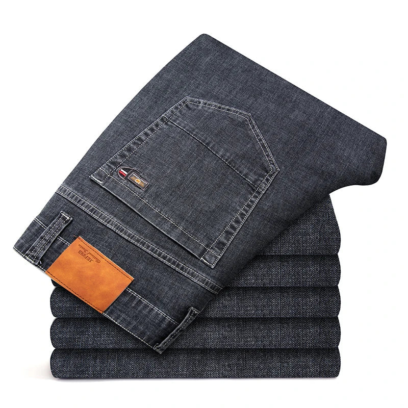 Summer Men's Thin Loose Jeans Classic Straight Gray