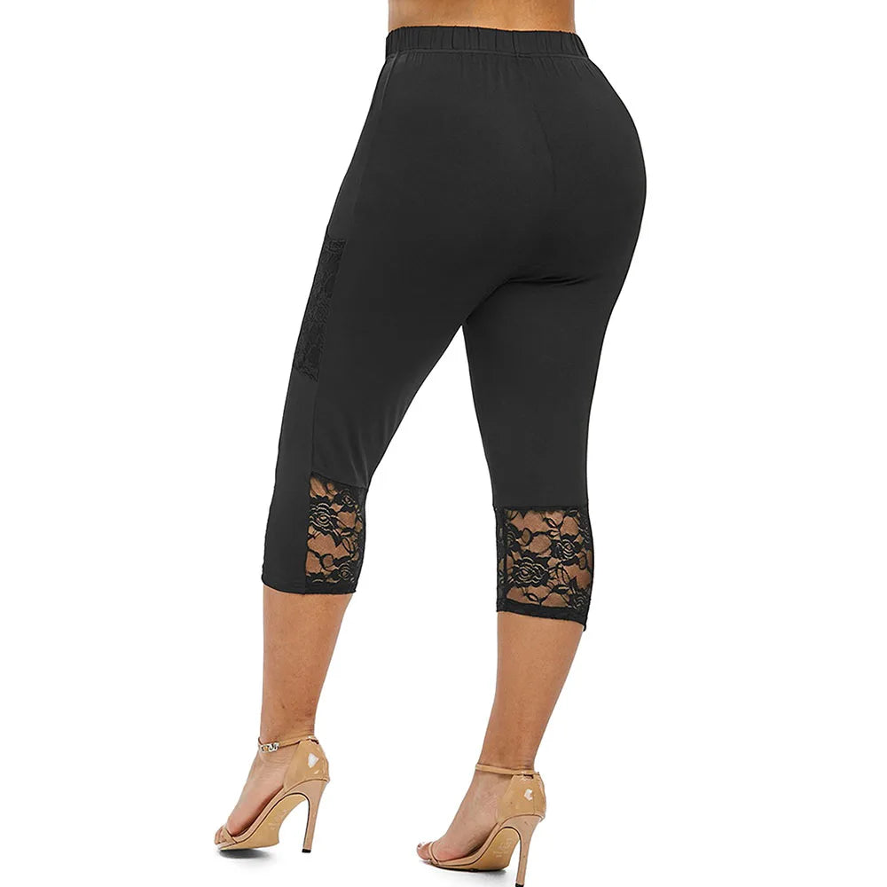 Plus Size Womens Lace Leggings 34 Cropped Pants