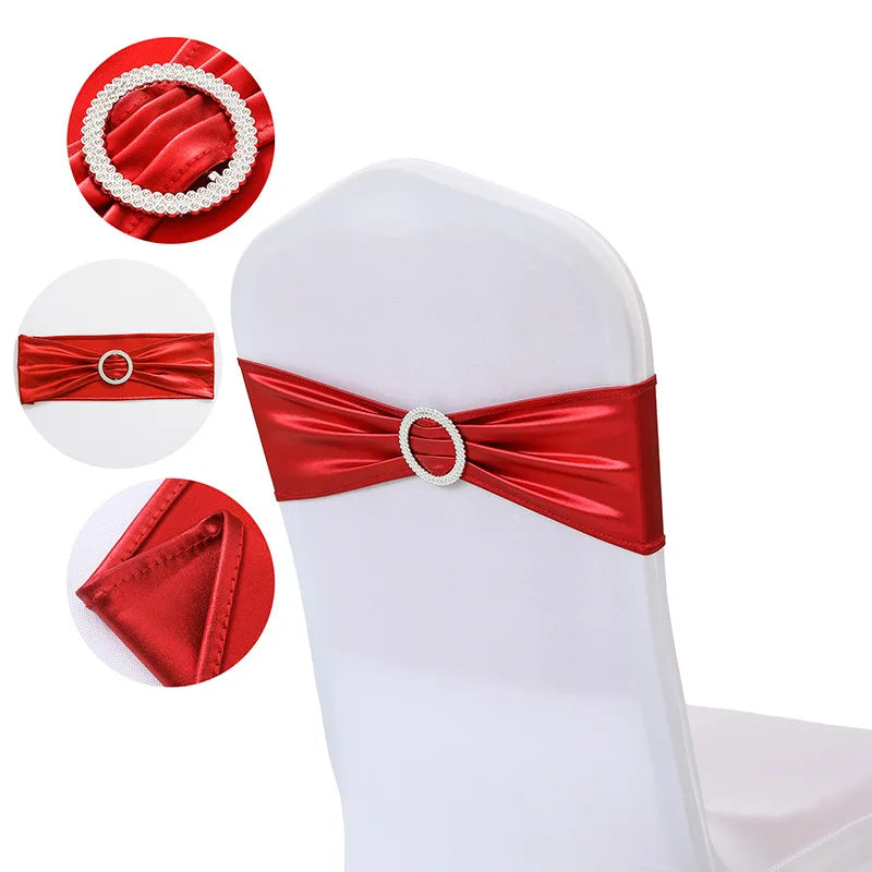 10pcs/50pcs Metallic Gold Silver Stretch Spandex Chair Bow