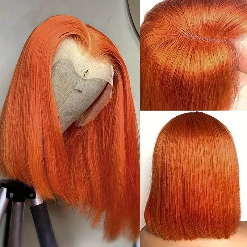 180% Density Ginger Orange Straight Bob Wig 13x4