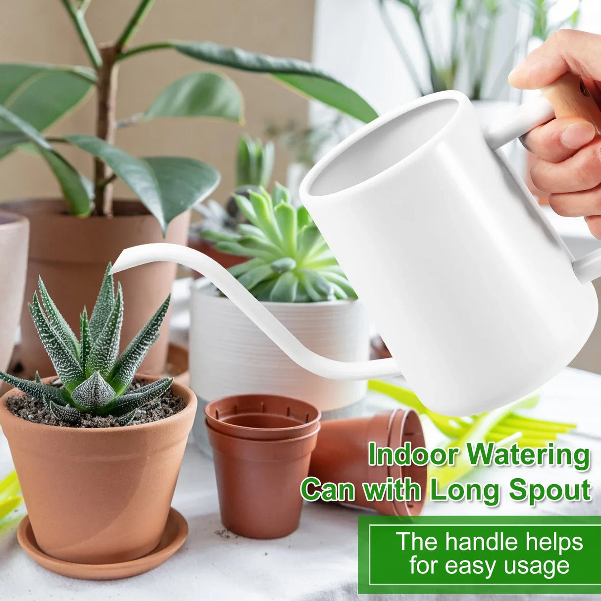 1L Watering Can with Wooden Handle Stainless Steel