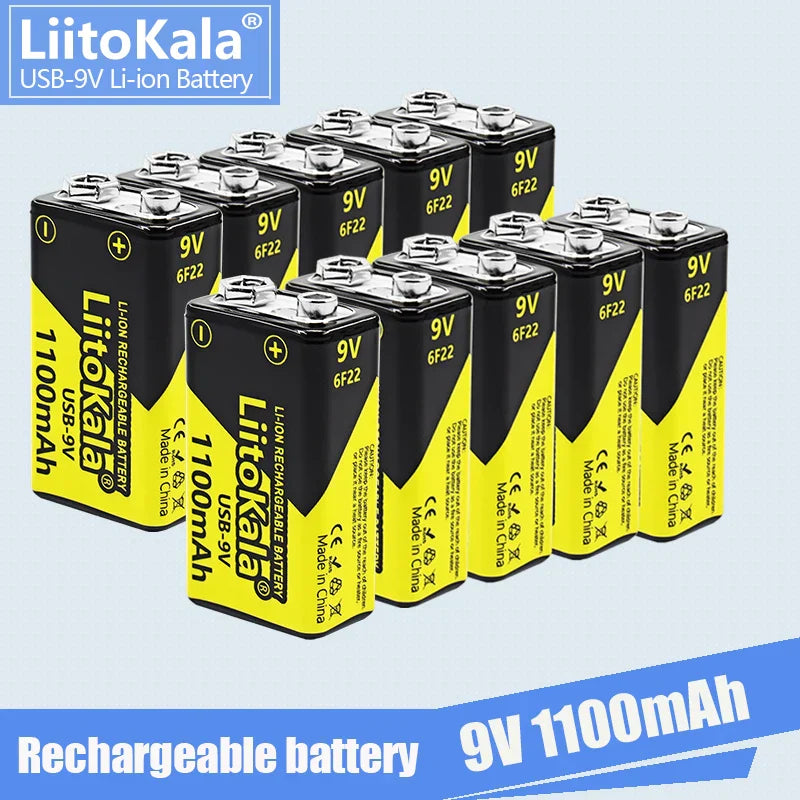 1-16pcs LiitoKala 9V 1100mAh li-ion Rechargeable battery USB