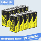 1-16pcs LiitoKala 9V 1100mAh li-ion Rechargeable battery USB