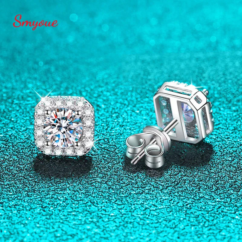 Smyoue White Gold 1CT Moissanite Stud Earrings for